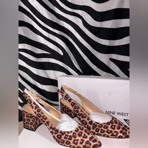 NEW IN BOX Nine West Leopard-Print Slingback Block Heels - Brown/Black